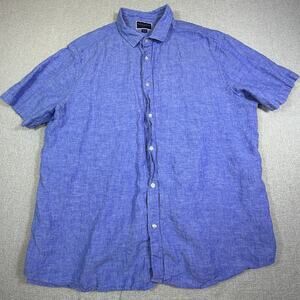Charles Tyrwhitt Men 3XL Blue Linen Classic Fit Jermyn Street Short Sleeve Shirt